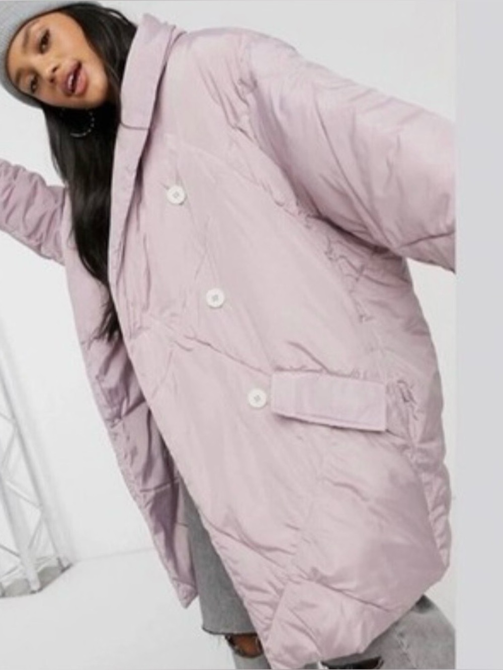Free People Ella Puffa Women’s Oversized Jacket Coat - Light mauve pink size L